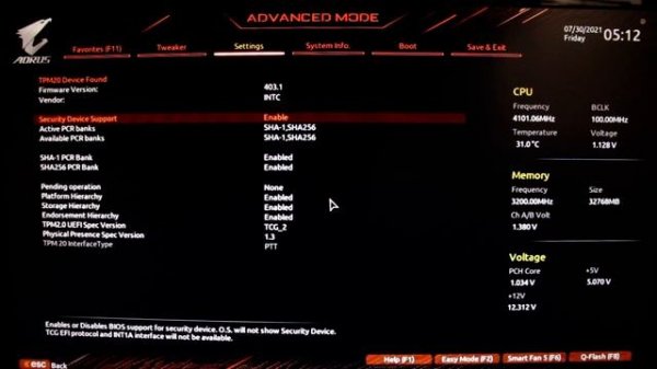 Gigabyte Z390 Aorus Master TPM + Secure Boot for Windows 11