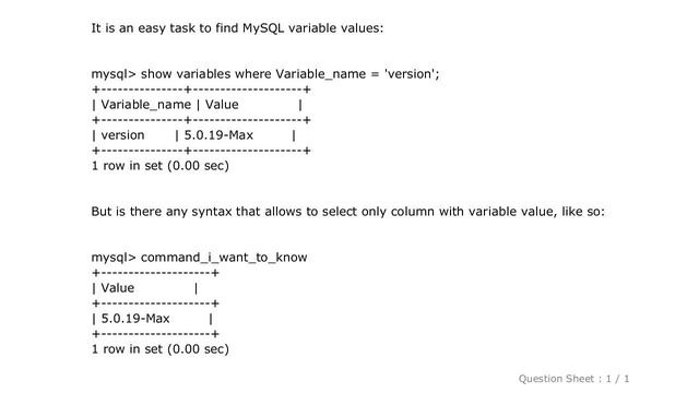 MySQL : Is it possible to show only value in MySQL "show variables"? смотреть онлайн