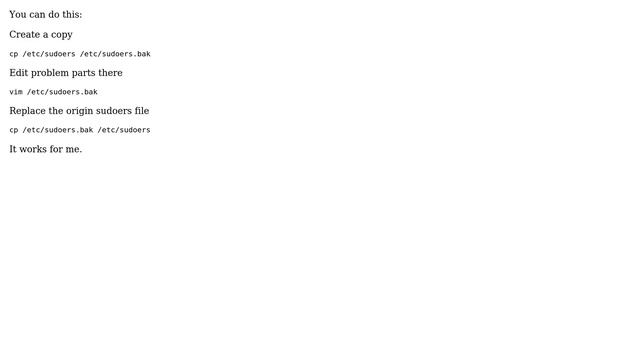 Ubuntu: How can I fix broken sudo - sudo: parse error in /etc/sudoers near line 23? смотреть онлайн