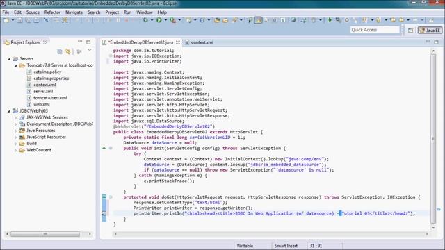 JDBC (w/ DataSource) In Web Application (w/ embedded derby database) - Tutorial 03 смотреть онлайн