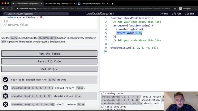 Use the every Method to Check that Every Element in an Array Meets a Criteria Functional Programmin смотреть онлайн