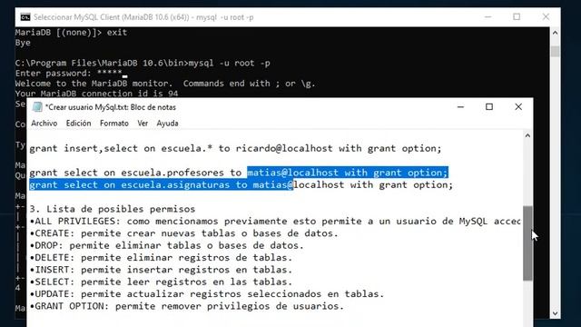 MariaDB: Creación de usuarios y asignación de permisos. смотреть онлайн