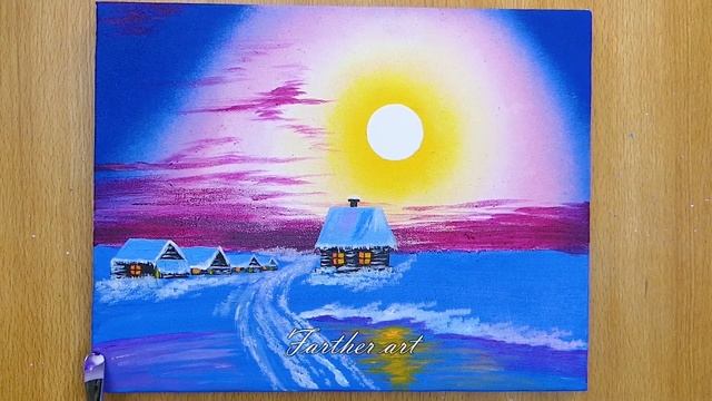 sunset 6 11 PM in the winter!! easy acrylic painting techniques #65 смотреть онлайн