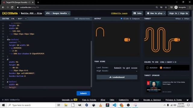 CSS Battle #13 - Clip (Target #74 - Danger Noodle) - Under 20 min смотреть онлайн