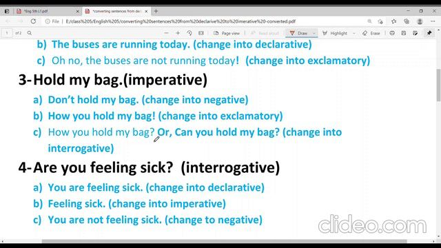 class 5 converting sentence into imperative, declarative, .. lesson 1 смотреть онлайн
