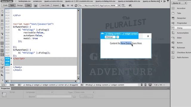 Использование виджетов jQuery . Dreamweaver CC смотреть онлайн