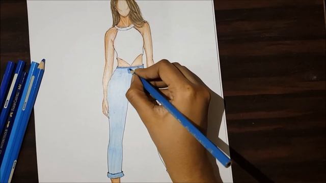 How to draw jeans pant with color pencils/How to draw denim/ Fashion illustration easy tutorial #13 смотреть онлайн