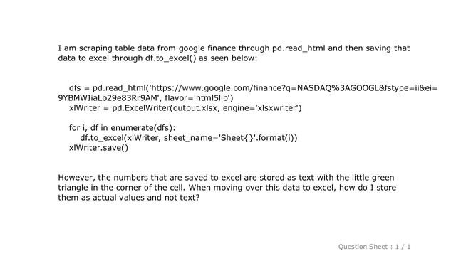 Pandas : Python df.to_excel() storing numbers as text in excel. How to store as Value? смотреть онлайн