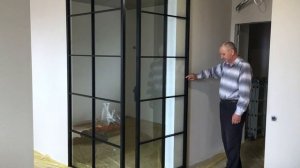 Раздвижная дверь в стиле ЛОФТ из металла и стекла. Лофт перегородка. Loft Kontora