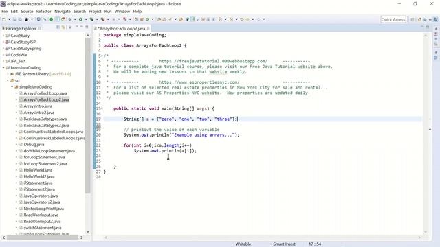 Java Tutorial Lesson 0015s - Arrays and For Each Loop - short version смотреть онлайн