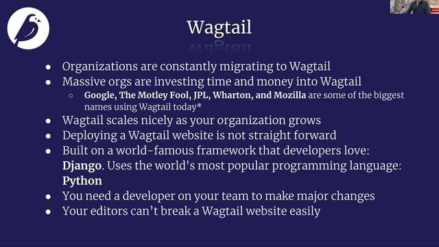 Wagtail vs. WordPress - Kalob Taulien, Wagtail Space US 2022 смотреть онлайн