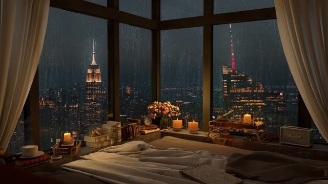 4K Cozy Bedroom In New York City With Jazz Music For Relax And Study