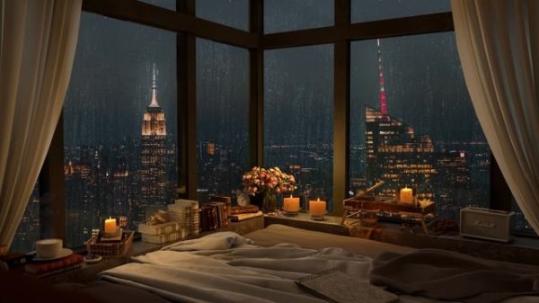 4K Cozy Bedroom in New York City with Jazz Music for Relax and Study