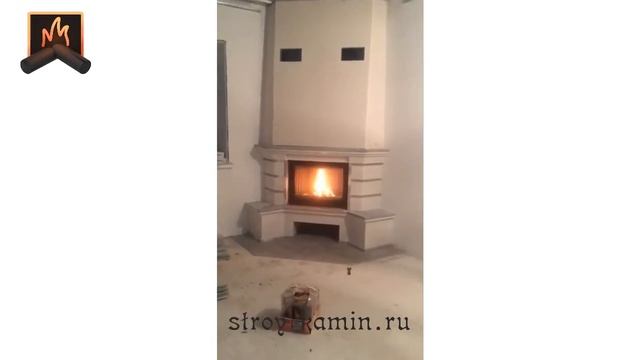 Большой угловой камин на дровах российского производства + топка Альфа 700К + дымоход Феникс смотреть онлайн
