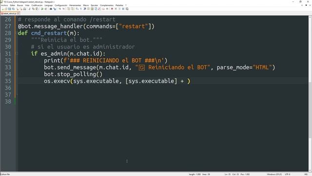 044 Crear un BOT en TELEGRAM #10: Reiniciar el bot [curso Python] смотреть онлайн