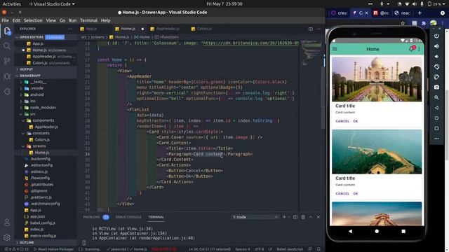 FlatList with Paper Card | Home-Screen | Simple Drawer App Part#2 смотреть онлайн