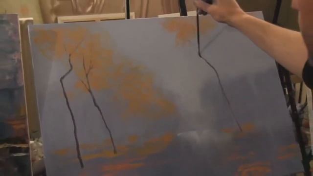 Осень, туман Видео урок живописи маслом Игорь Сахаров смотреть онлайн