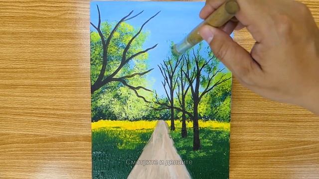 как рисовать акриловыми красками № 20 весна на мини холсте!