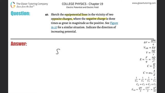 19.40 | Sketch the equipotential lines in the vicinity of two opposite charges, where the negative смотреть онлайн