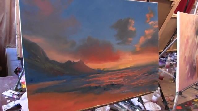 Мастер-класс по живописи маслом №53 - Закат на море. Как рисовать. Урок рисования Игорь Сахаров смотреть онлайн