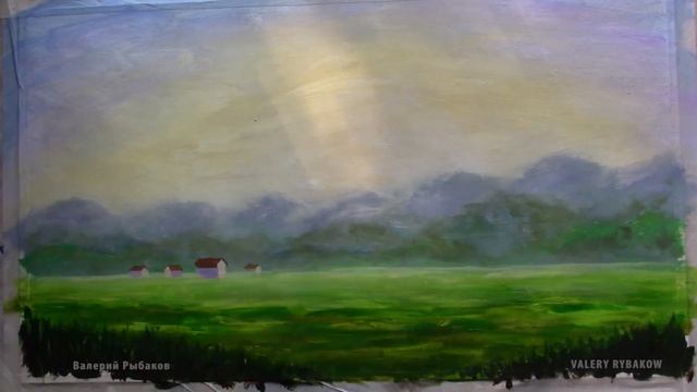Как нарисовать деревенский пейзаж, ферму и коров на лугу time lapse художник Рыбаков смотреть онлайн