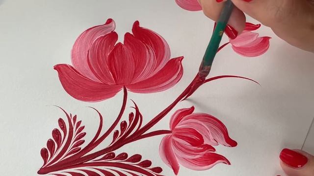 Onion flower in Petrykivka style. DecoArt paint. Kateryna Kryvolap смотреть онлайн