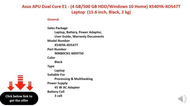Asus APU Dual Core E1 - (4 GB/500 GB HDD/Windows 10 Home) X540YA-XO547T смотреть онлайн
