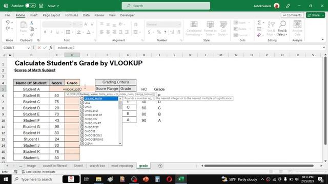 Calculate Student's Grades in Excel by Using VLOOKUP смотреть онлайн