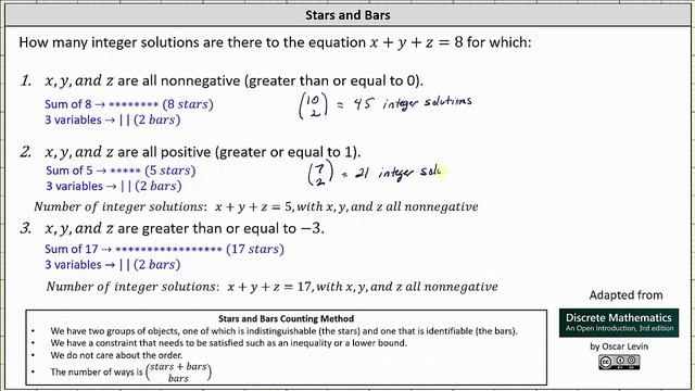 Stars and Bars: The Number of Integers Solutions to x+y+z=8 With Conditions смотреть онлайн