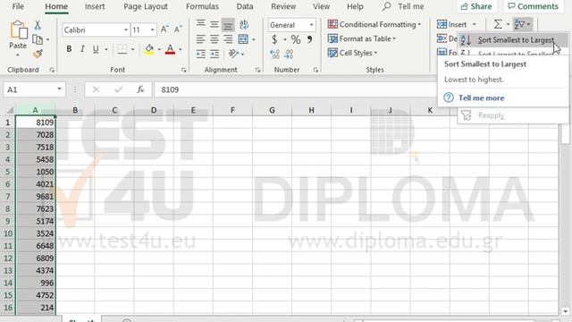 Sort the cell range A1:A100 in ascending order (A-Z). смотреть онлайн