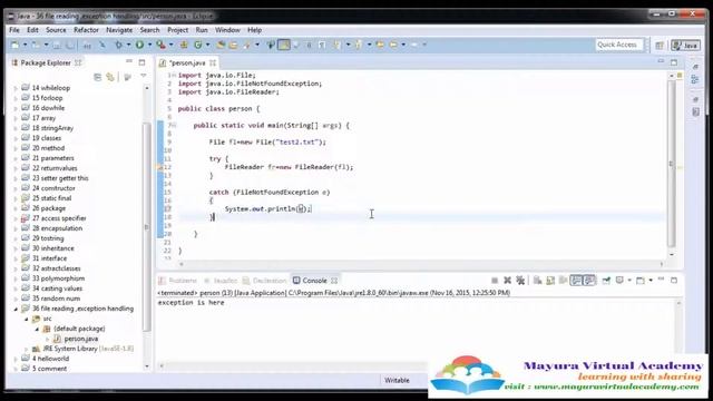 036 How to read File and handle exceptions with try catch,throws - Mayura Virtual Academy смотреть онлайн