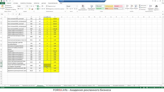 Добавление материала в калькуляцию FORRA.price смотреть онлайн