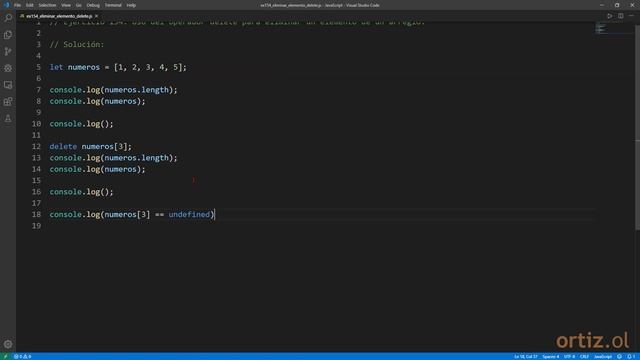 JavaScript - Ejercicio 154: Uso del Operador delete para Eliminar un Elemento de un Arreglo смотреть онлайн