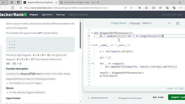 Diagonal Difference #10 | Hackerrank | Python Programming | Telugu смотреть онлайн