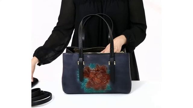 Сумка женская из натуральной кожи черная с коричневым цветком PAOLO 96946 смотреть онлайн