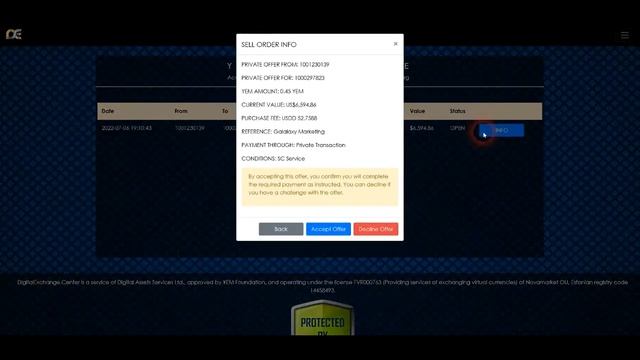 Digital Exchange Center | YEM Private Sell Order Demo | Complete Procedure
