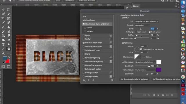Metallschild Photoshop Effekte