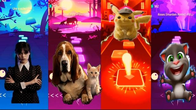 Tiles hop I Wednesday Vs Pikachu Vs Cute Cat Cute Dog Vs Talking Tom Dancing road смотреть онлайн