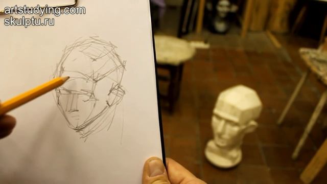 Обучение рисунку. Портрет.7 серия: наброски обрубовочной головы смотреть онлайн