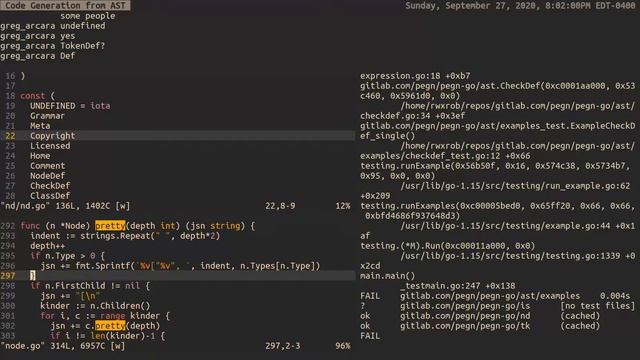 Code Generation from AST • Golang, PEGN, Linux, Vim, Tmux, LiveCoding смотреть онлайн