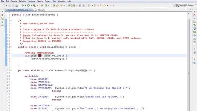 JAVA USE ENUMS IN SWITCH CASE DEMO смотреть онлайн