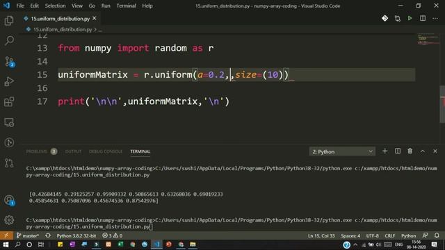 How to use uniform distribution and show graph result using pyplot Python NumPy Array Hindi смотреть онлайн