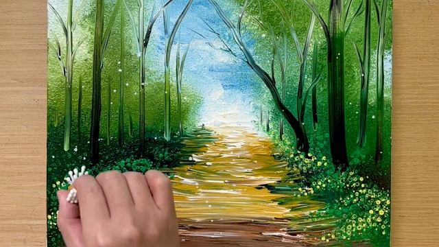 Рисуем лес акриловыми красками - простая техника рисования смотреть онлайн