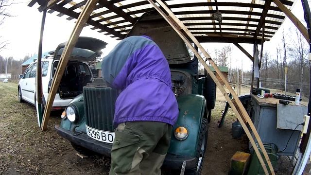 Замена двигателя на ГАЗ 69, в зимний период. смотреть онлайн