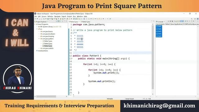 35 | Java Program To Print Square Pattern | Java Nested For Loop смотреть онлайн
