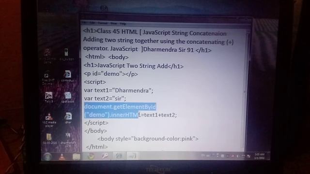 class 45 Html adding two string or adding three string Java script program смотреть онлайн