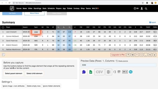 Capturing DIV-based tables with Table Capture (NHL.com) смотреть онлайн