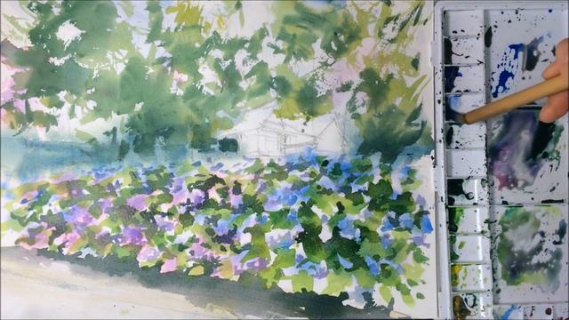 【初心者のための水彩画講座 30】紫陽花/風景/透明水彩 смотреть онлайн