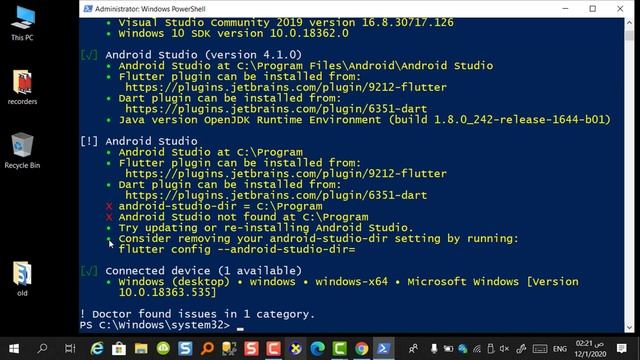 flutter doctor: how to fix issue | android-studio-dir = c:\program | android studio not found at c: смотреть онлайн
