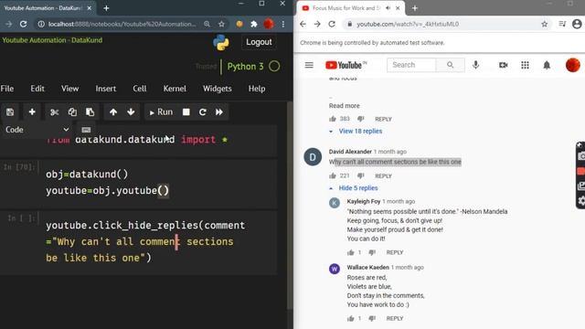 Youtube Click on Hide Replies | Youtube Automation- Python,DataKund смотреть онлайн